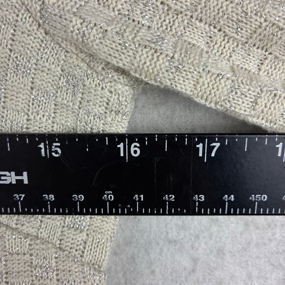 H&M Short Sleeve Weave Sweater Top Women's Small Ivory Mettalic Silver Tailored - Picture 10 of 12